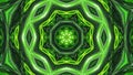 Stylish 3D abstract bg with wavy structure. Liquid green symmetrical pattern like kaleidoscope with waves of brilliant Royalty Free Stock Photo