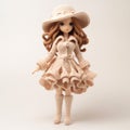 Stylish 3d Crochet Jennifer Doll In Cream Hat And Brown Mini Dress