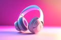 stylish 3d icon of generic wireless headphones on pink purple gradient background, mixed digital 3d illustration and matte