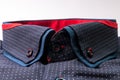 Stylish dark blue men's shirt with white spots Royalty Free Stock Photo