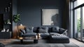Stylish Dark-Themed Living Room with Modern Furniture and Art Decor Royalty Free Stock Photo