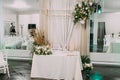 Stylish decor of the wedding banquet hall Royalty Free Stock Photo