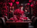 Stylish decorative original table setting in a restaurant for Valentine\'s Day, table design in red