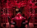 Stylish decorative original table setting in a restaurant for Valentine\'s Day, table design in red