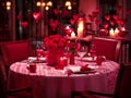 Stylish decorative original table setting in a restaurant for Valentine\'s Day, table design in red