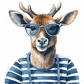 Stylish Deer In Sunglasses: Realistic Watercolor Illustration By Young British Artists