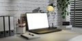 Stylish desk environment for conducive work atmosphere. 3D render illustration Royalty Free Stock Photo