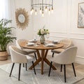 Stylish Dining Area with Wooden Table and Elegant Chairs Royalty Free Stock Photo