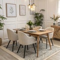 Stylish Dining Area with Wooden Table and Elegant Chairs Royalty Free Stock Photo