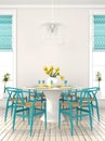 Stylish dining room with blue furniture