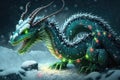 Beautiful dragon with glowing eyes and garlands, Generative AI