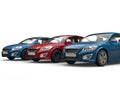 Stylish eco friendly modern cars - red and blue - front view