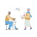 Stylish elderlies maracas, drum play. Seniors like and enjoy music in social club. Can use for web, banner, post