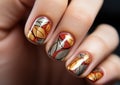Stylish elegant autumn nail design. Modern beautiful manicure.