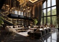 Stylish elegant luxury black and gold open living room