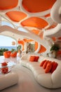 Stylish elegant luxury orange and white open living room