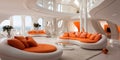 Stylish elegant luxury orange and white open living room