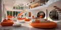 Stylish elegant luxury orange and white open living room