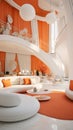 Stylish elegant luxury orange and white open living room