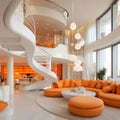 Stylish elegant luxury orange and white open living room