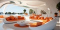 Stylish elegant luxury orange and white open living room