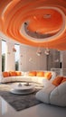 Stylish elegant luxury orange and white open living room