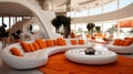 Stylish elegant luxury orange and white open living room