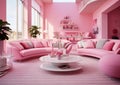 Stylish elegant luxury pink open living room