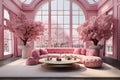 Stylish elegant luxury pink open living room