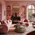 Stylish elegant luxury pink open living room