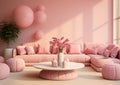 Stylish elegant luxury pink open living room