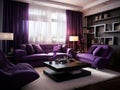 Stylish elegant luxury purple and pink open living room Royalty Free Stock Photo