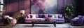 Stylish elegant luxury purple and pink open living room Royalty Free Stock Photo