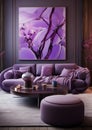 Stylish elegant luxury purple and pink open living room Royalty Free Stock Photo