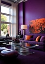 Stylish elegant luxury purple and pink open living room Royalty Free Stock Photo