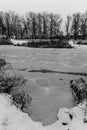 Stylish and elegant shot: Black and white photo of winter river