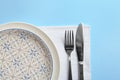 Stylish elegant table setting on color background Royalty Free Stock Photo