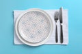 Stylish elegant table setting on color background Royalty Free Stock Photo