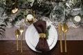 Stylish elegant table setting for festive dinner, flat lay Royalty Free Stock Photo