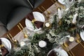 Stylish elegant table setting for festive dinner, flat lay Royalty Free Stock Photo