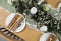 Stylish elegant table setting for festive dinner, flat lay Royalty Free Stock Photo