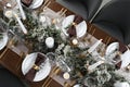 Stylish elegant table setting for festive dinner, flat lay Royalty Free Stock Photo