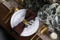 Stylish elegant table setting for festive dinner, flat lay Royalty Free Stock Photo