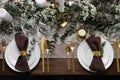 Stylish elegant table setting for festive dinner, flat lay Royalty Free Stock Photo