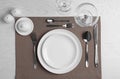 Stylish elegant table setting on white wooden background Royalty Free Stock Photo
