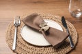 Stylish elegant table setting on wooden background, closeup Royalty Free Stock Photo