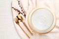 Stylish elegant table setting on wooden background Royalty Free Stock Photo