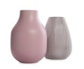 Stylish empty ceramic vases isolated