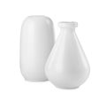 Stylish empty ceramic vases on white background