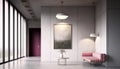 Stylish entrance corridor in office, pink lobby concept, Generative AI